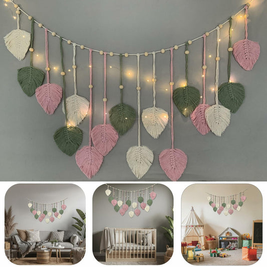 Nature-Inspired Macrame Leaf Wall Hanging Boho Green Tapestry 47.2x30"