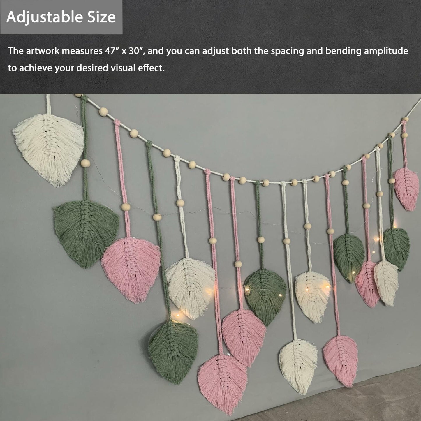 Nature-Inspired Macrame Leaf Wall Hanging Boho Green Tapestry 47.2x30"