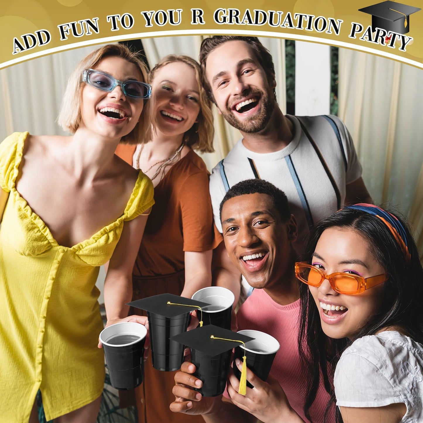 Jingmore Graduation Gift Box 30 Set 16oz Black Plastic Cups Graduation Cap