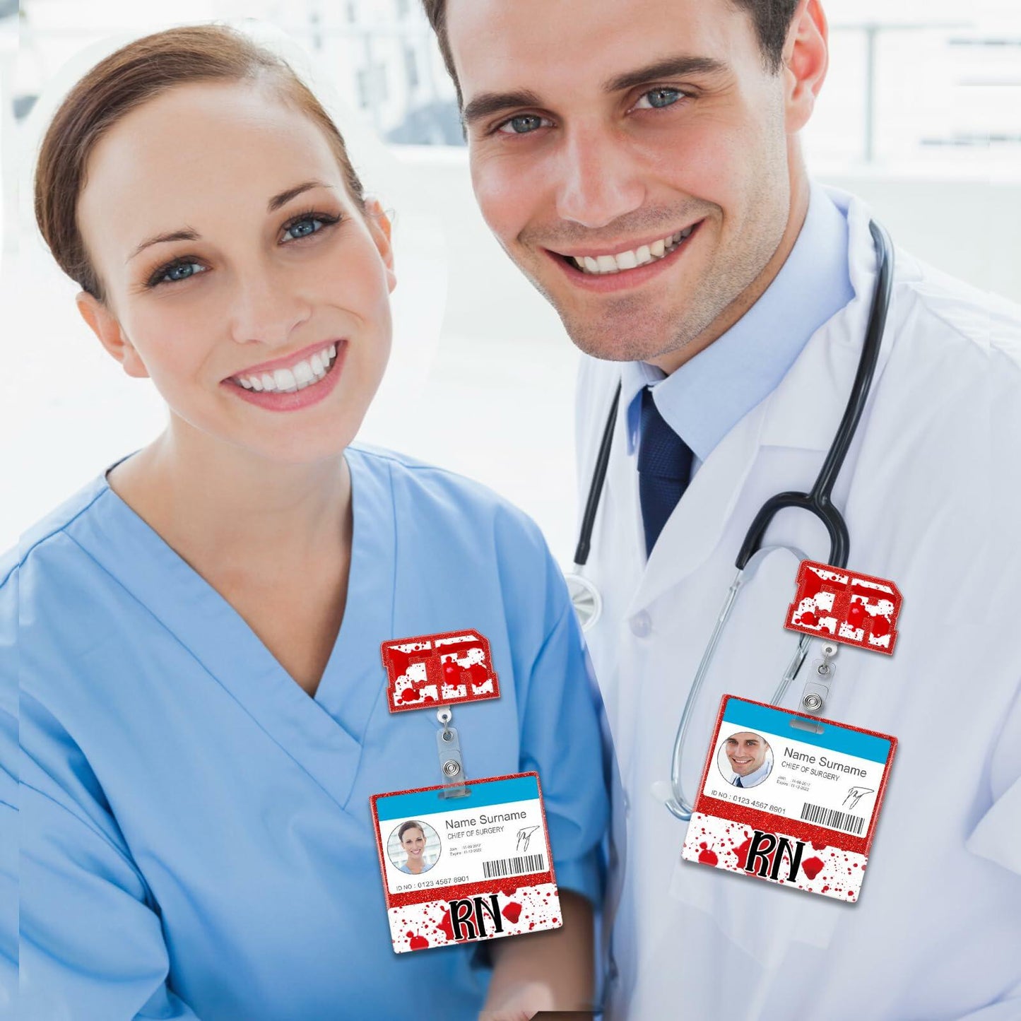 RN Nurse Badge Reel Set – Student & RN ID Clip Red Alligator Card Holder Red