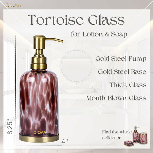 Tortoise Glass Soap Dispenser Vintage 4x8.25 for Bathroom Kitchen Handmade
