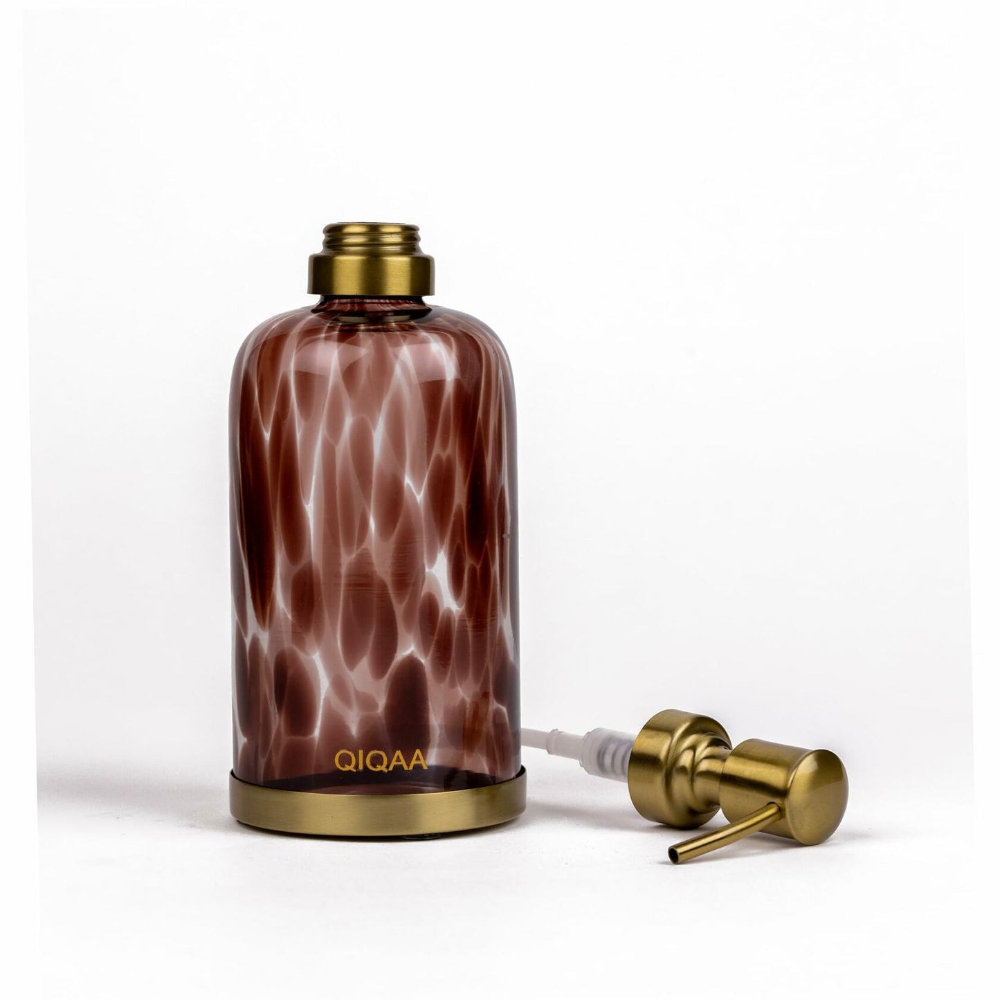 Tortoise Glass Soap Dispenser Vintage 4x8.25 for Bathroom Kitchen Handmade