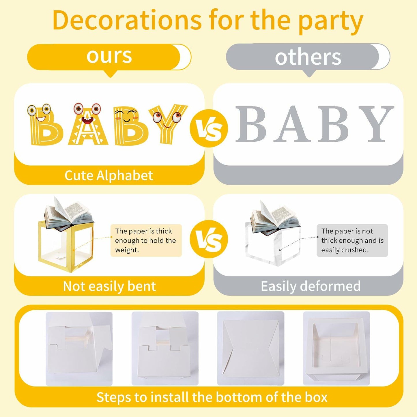 Onteftshop Baby Boxes Letters Party Decorations Transparent Gold 4pcs