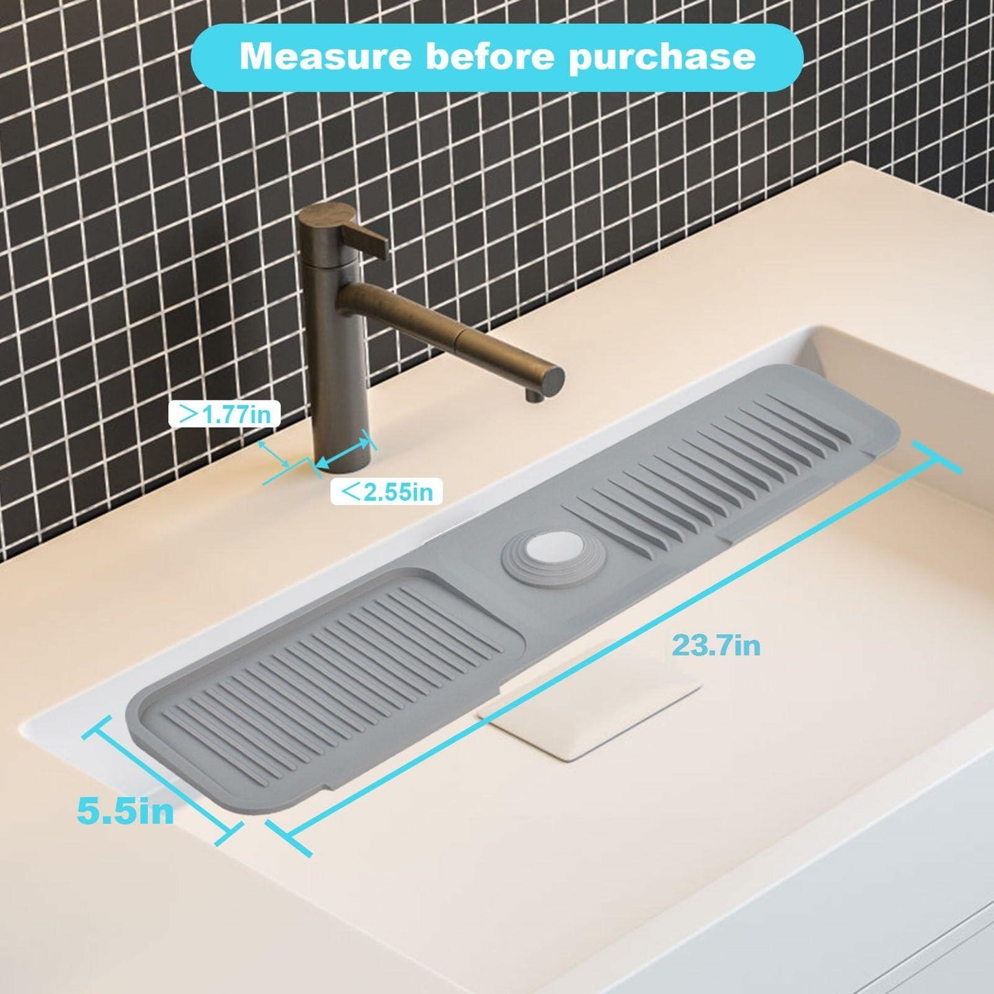 5° Slope Kitchen Sink Splash Guard Silicone Mat Gray 5x24in 1pc Faucet Tray