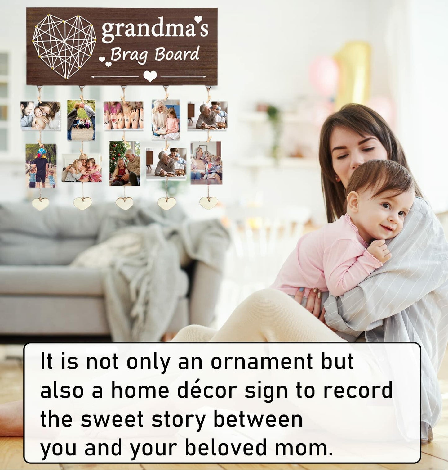 Gaoikerr Grandma's Brag Board Picture Frame Gift Black Grandkids Display