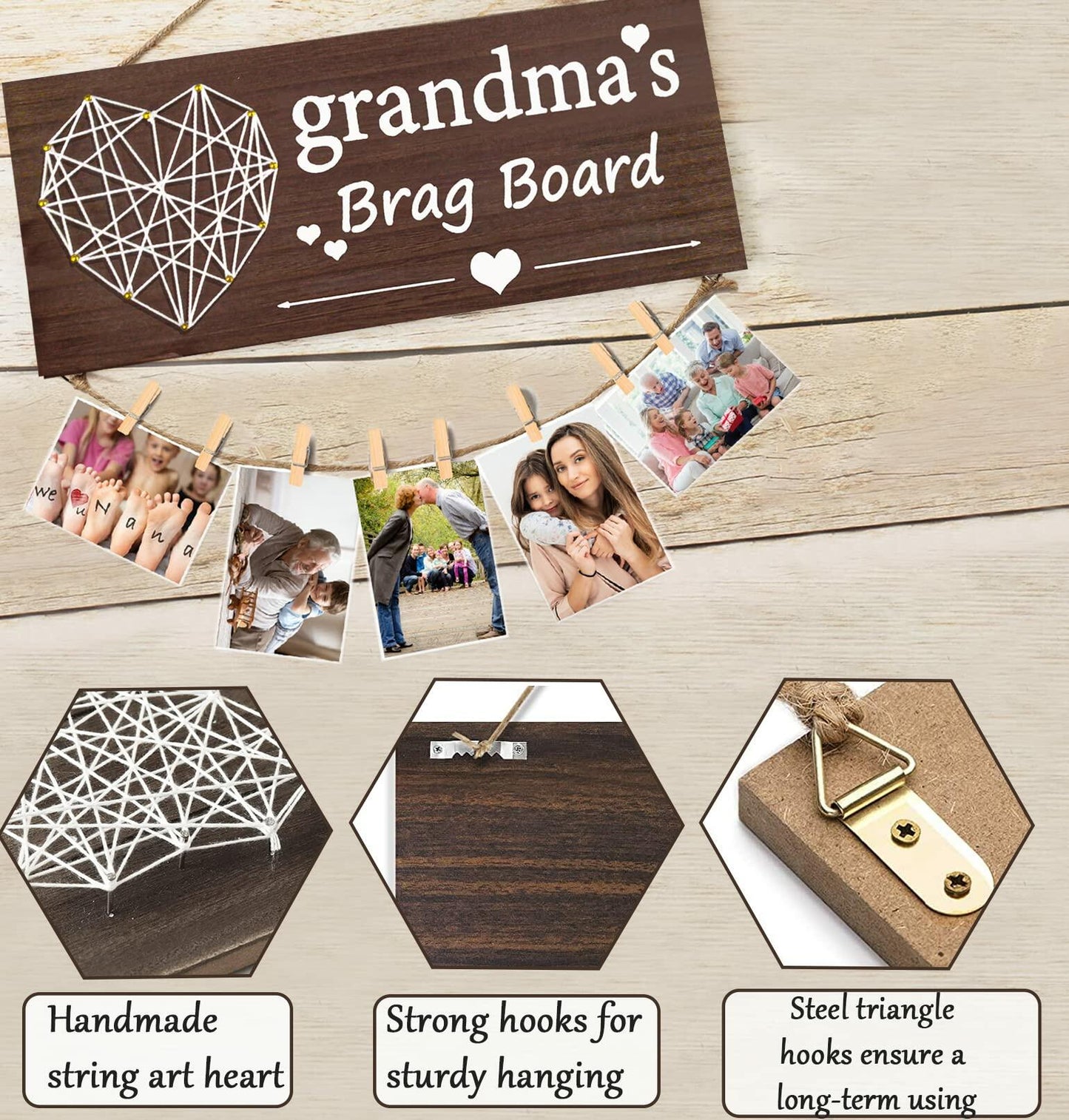 Gaoikerr Grandma's Brag Board Picture Frame Gift Black Grandkids Display