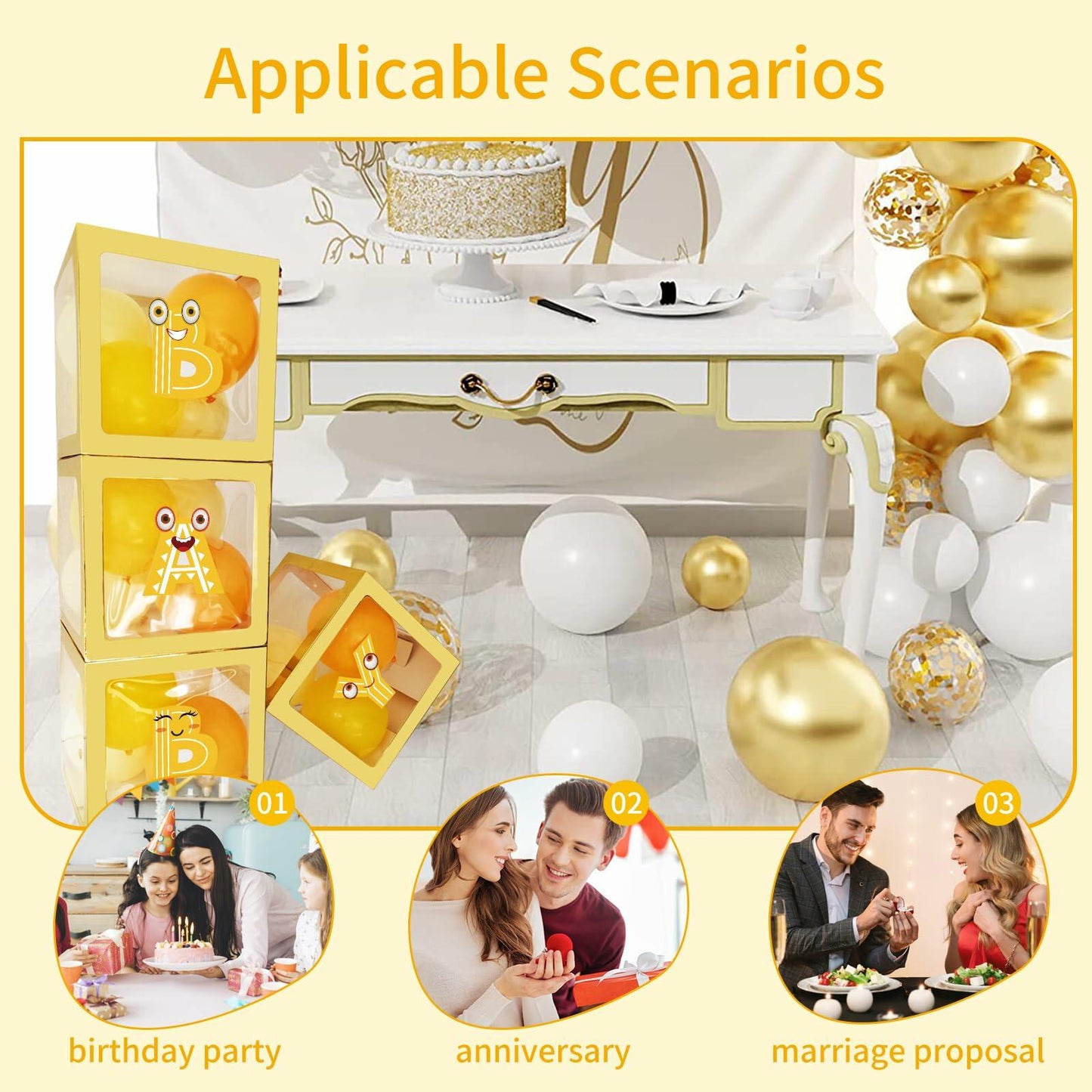 Onteftshop Baby Boxes Letters Party Decorations Transparent Gold 4pcs