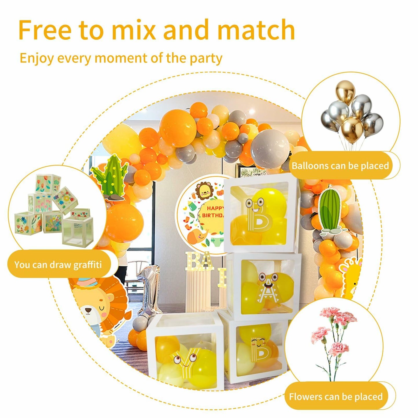 Onteftshop Baby Boxes Letters Party Decorations Transparent Gold 4pcs