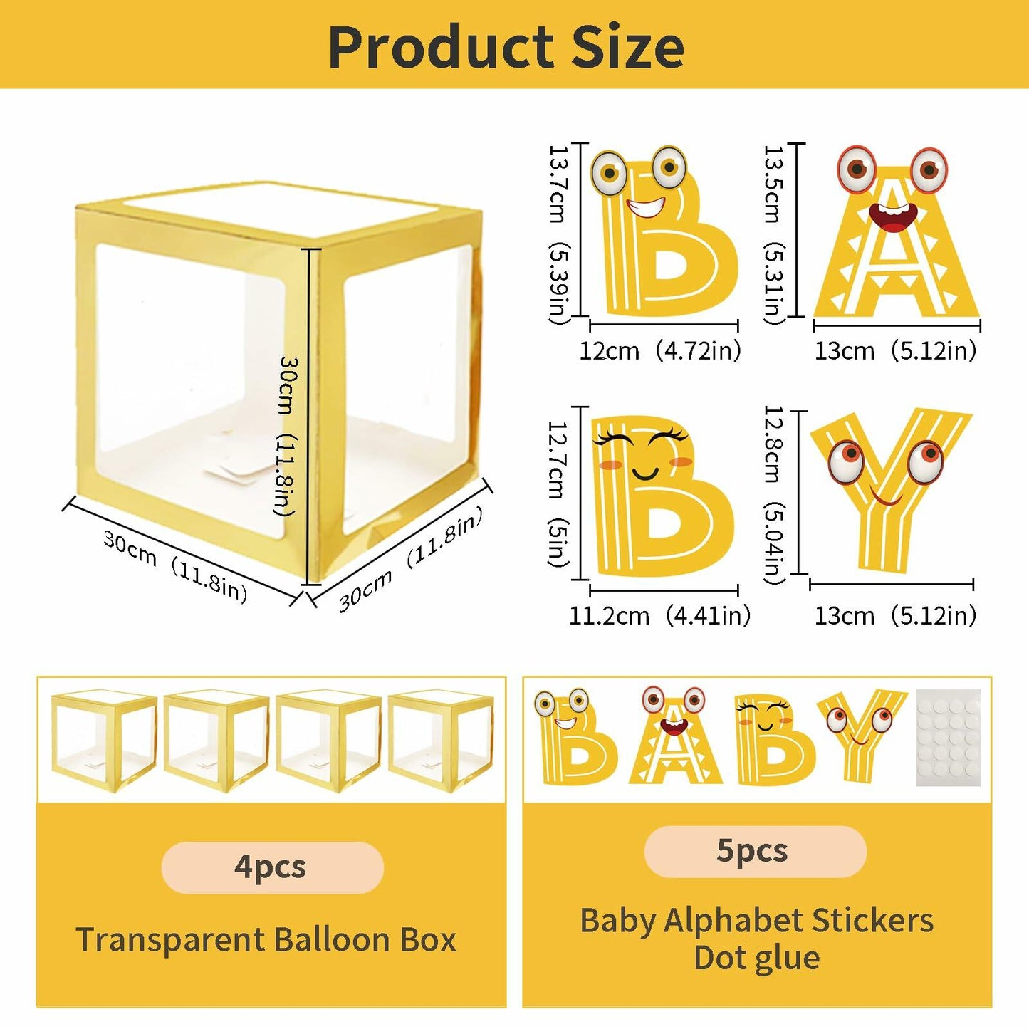 Onteftshop Baby Boxes Letters Party Decorations Transparent Gold 4pcs