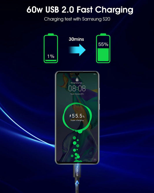 Kobilar USB C to USB C Cable 60W Fast Charging 3 Pack Multi-Length