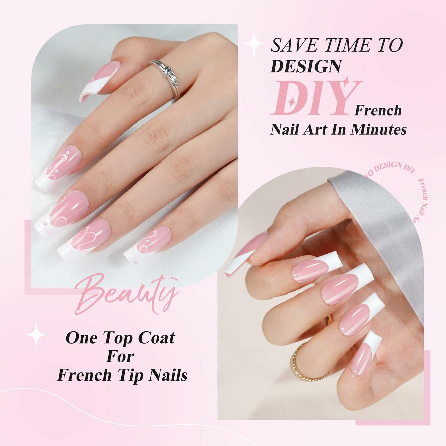 Jofay Fashion Press On Nails 320Pcs Pink Long Square White French Tip 16 Sizes