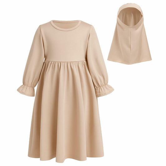 Muslim Baby Girl Abaya & Hijab Set 2pc Long Sleeve Kaftan Dress 6-12M