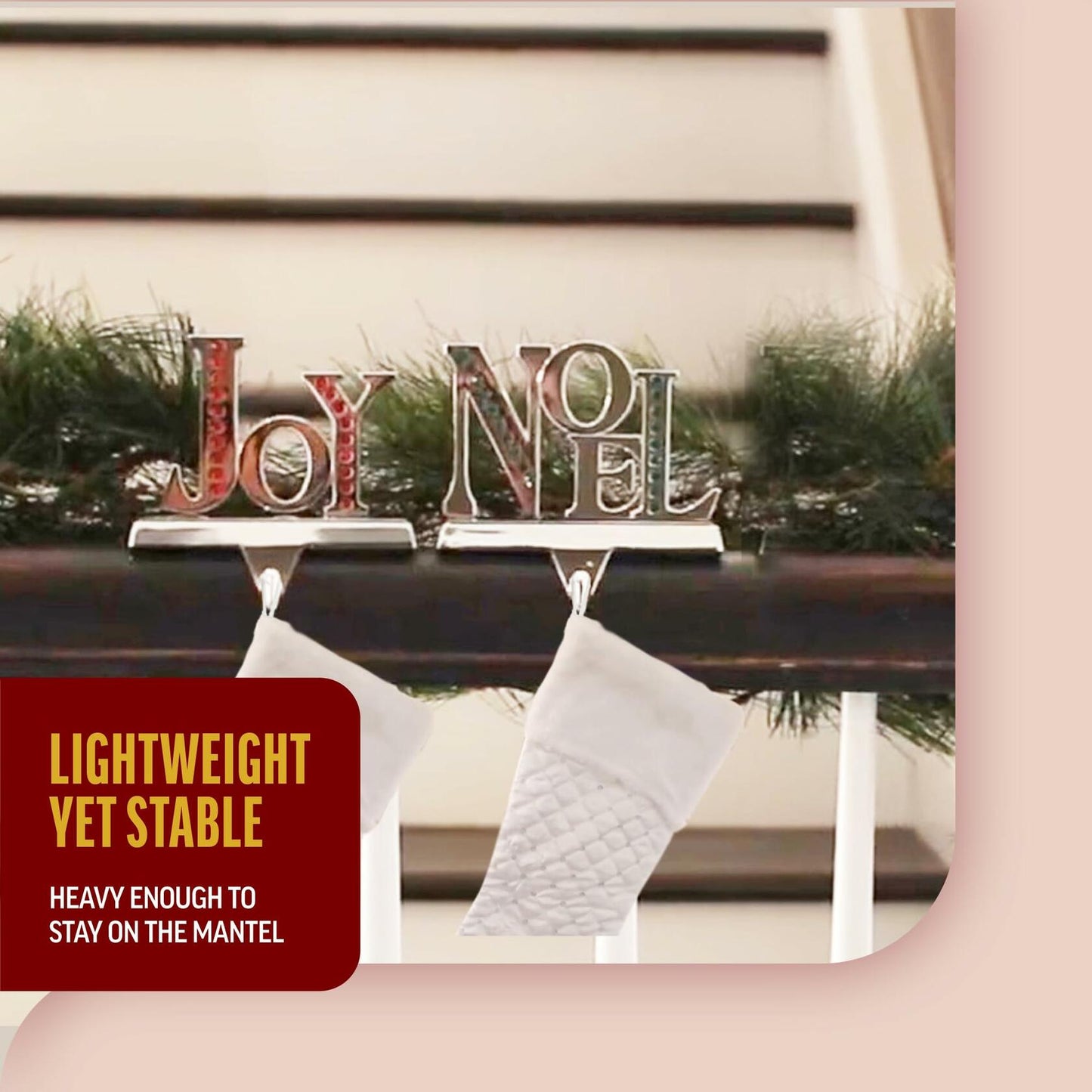 Klikel Stocking Holder Set of 2 Shiny Silver Metal Christmas Mantel Hooks