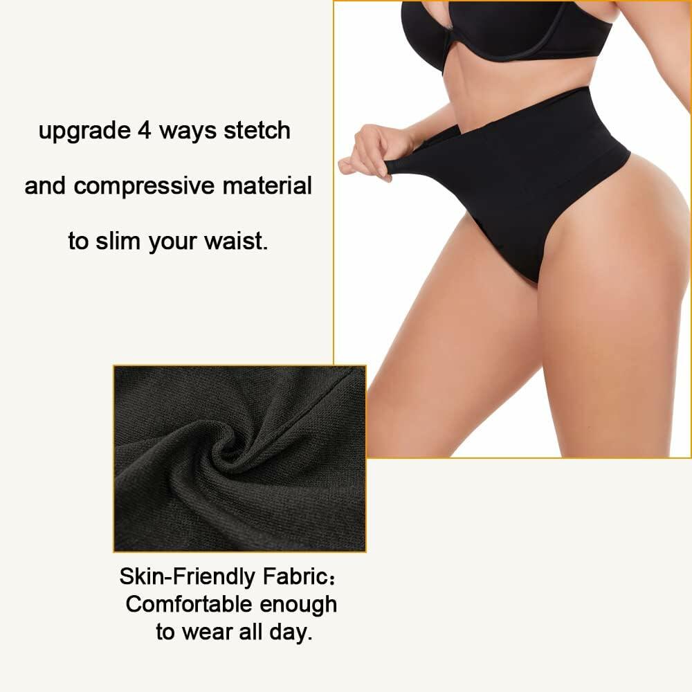 Tummy Control Seamless Thong Shapewear Mid Waist Butt Lifter Black Size XL