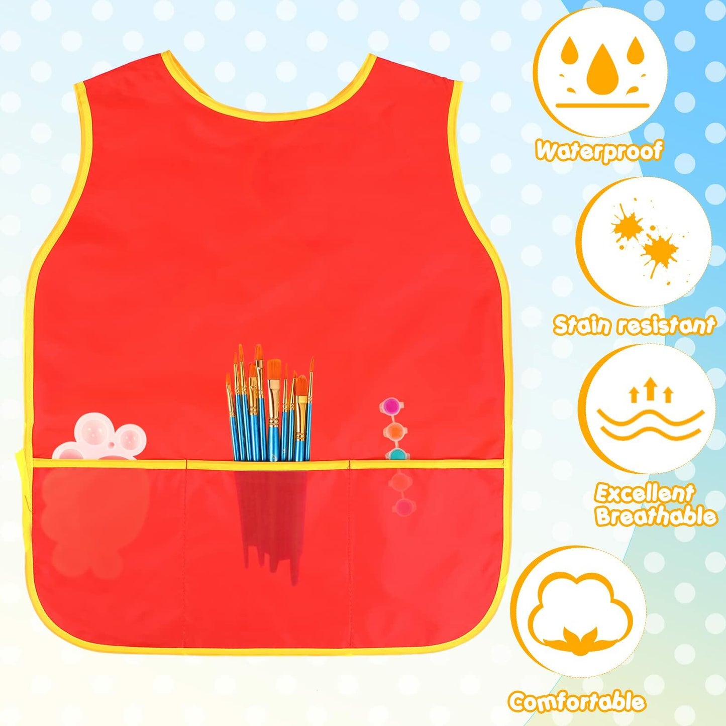 Tatuo Kids Art Smocks Water Resistant Fabric Aprons 24pcs 4 Colors Size M
