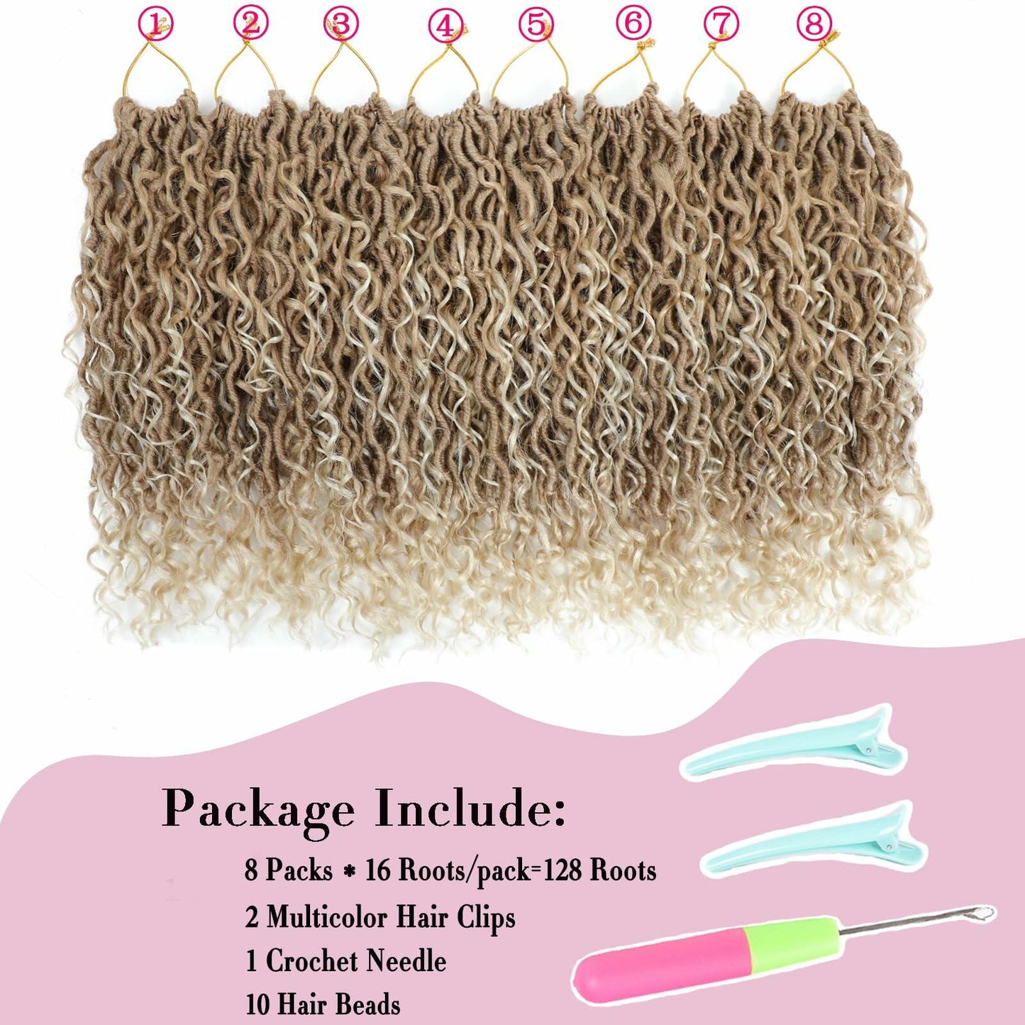 Goddess Locs Crochet Hair 12 Inch 8 Packs River Faux Locs 27/613# Size 12in