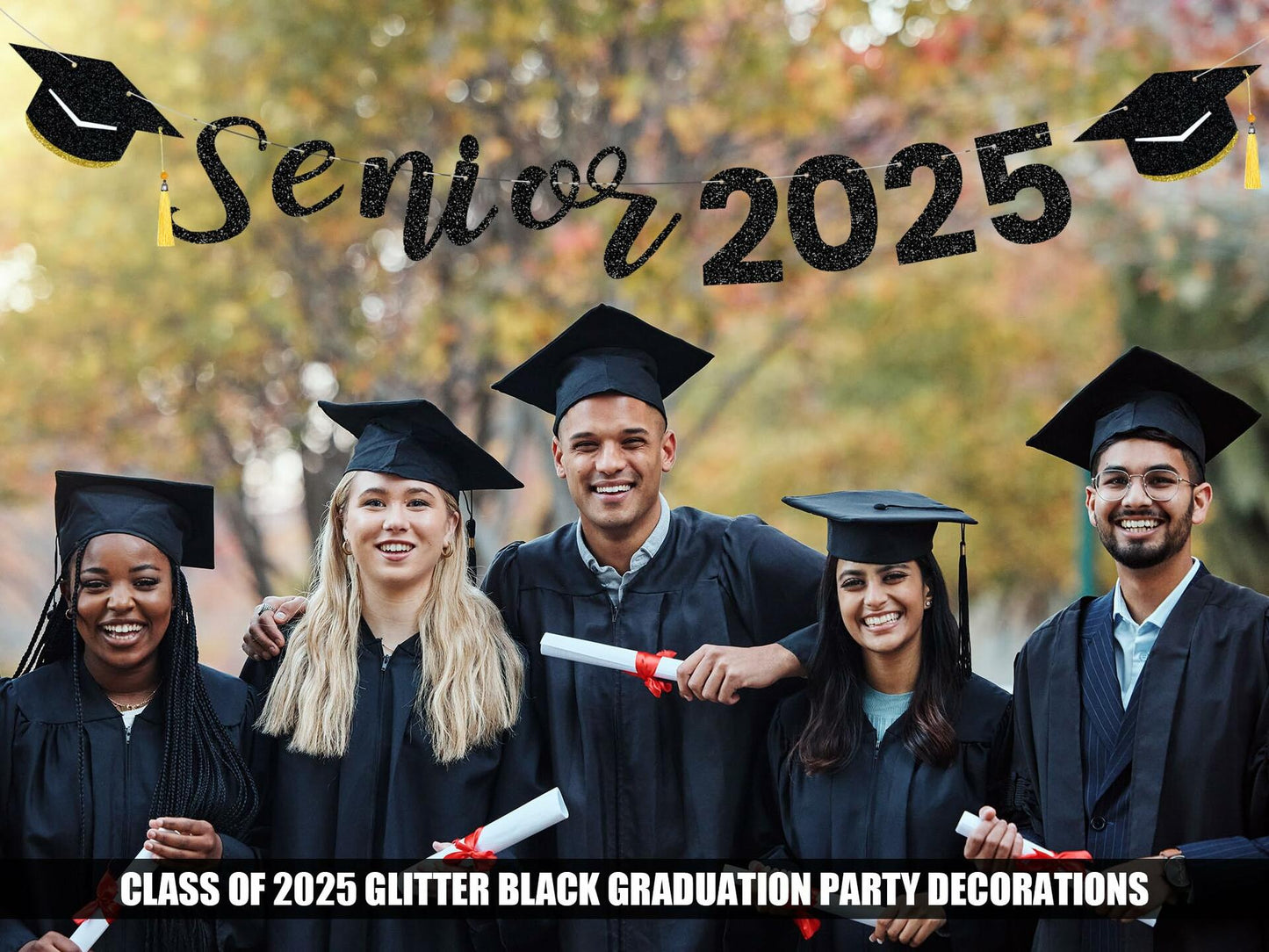 Oudain Glitter Senior 2025 Graduation Cap Banner Congrats Grad Blue
