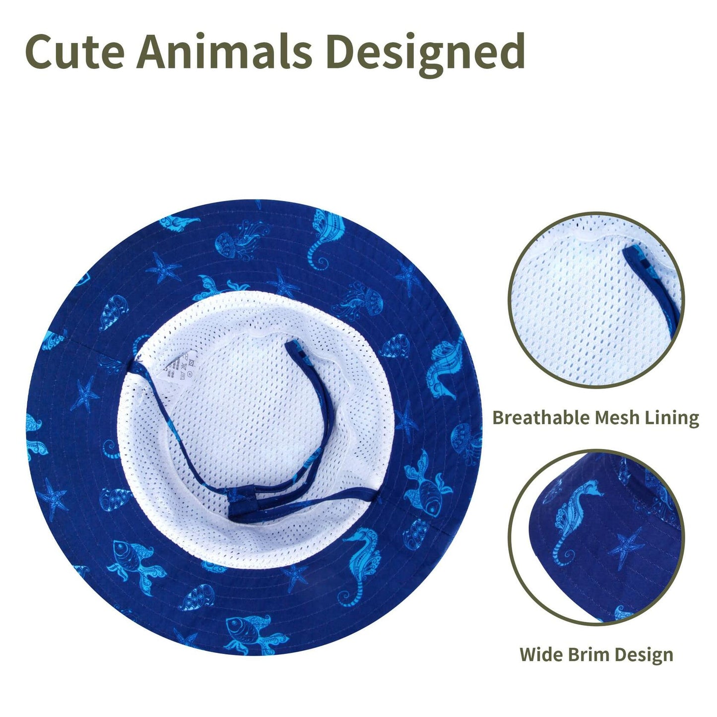 Baby Sun Hat UPF 50+ Wide Brim Bucket Hat Whale Light Blue Size 2-4T