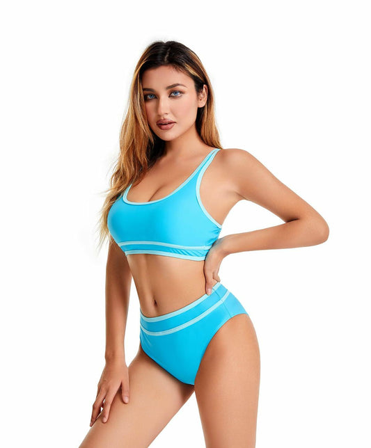 ATTIQOZI Women's Sporty Two Piece Swimsuit High Waisted Bikini Set Blue XXL