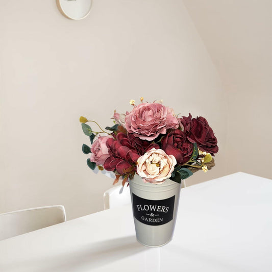 XDDCPWL Faux Silk Roses Flower Arrangement Pink Red Beige Vase Decor