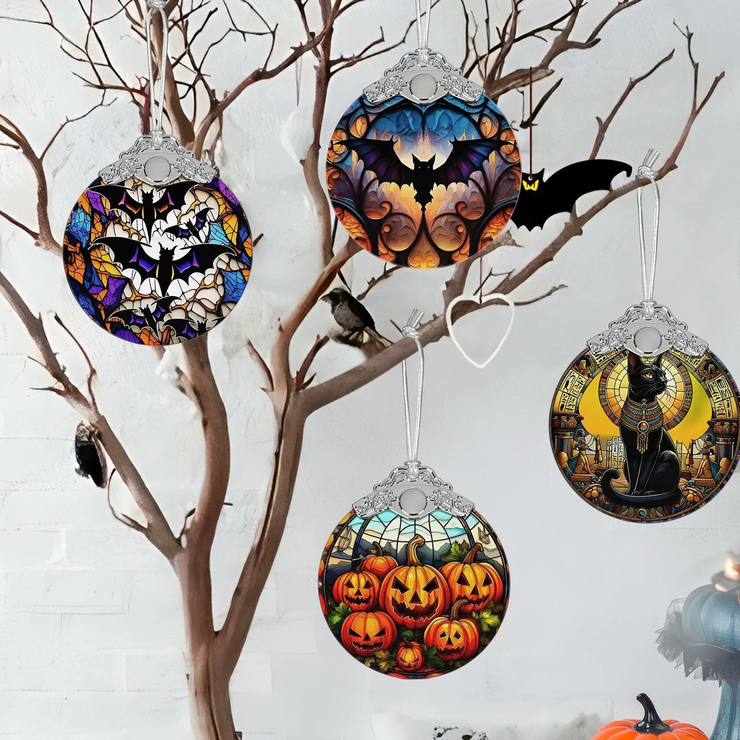 Pumpkin Family Stained Glass Christmas Ornament Holiday Decoration