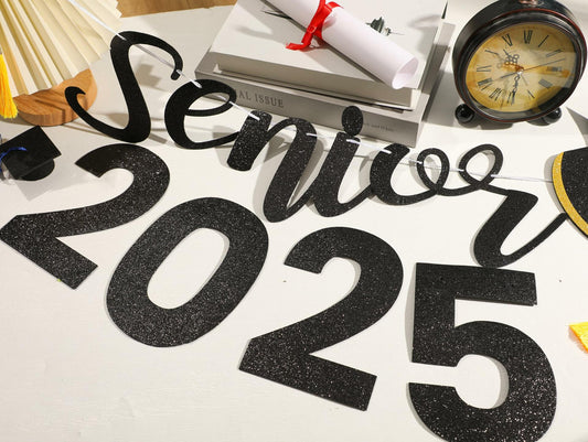 Oudain Glitter Senior 2025 Graduation Cap Banner Congrats Grad Blue