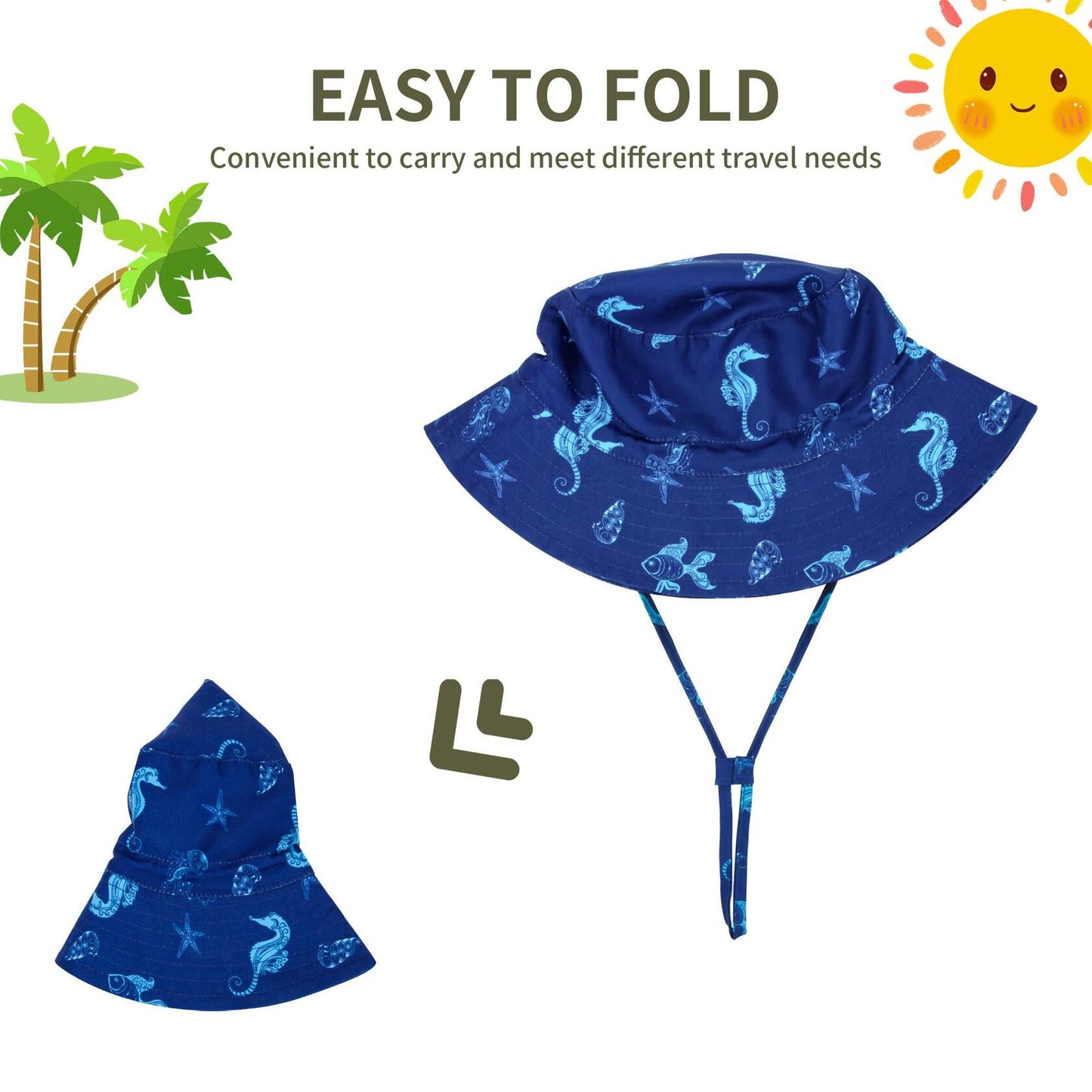 Baby Sun Hat UPF 50+ Wide Brim Bucket Hat Whale Light Blue Size 2-4T