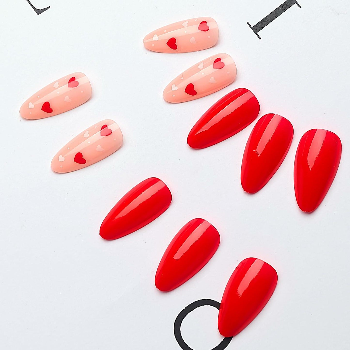 Valentine's Day Short Almond Fake Nails Red Heart White Dots 24Pcs