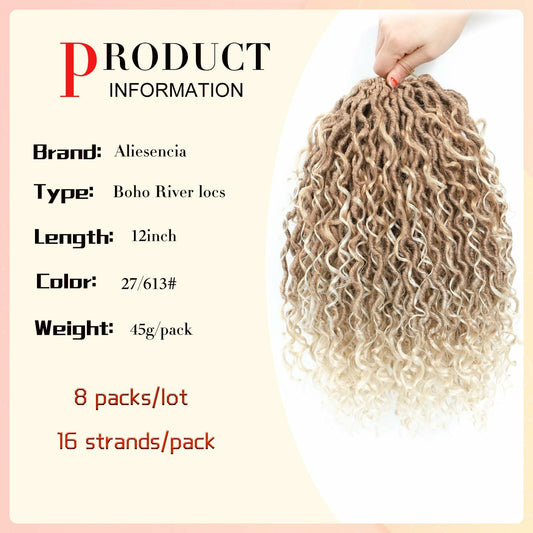 Goddess Locs Crochet Hair 12 Inch 8 Packs River Faux Locs 27/613# Size 12in