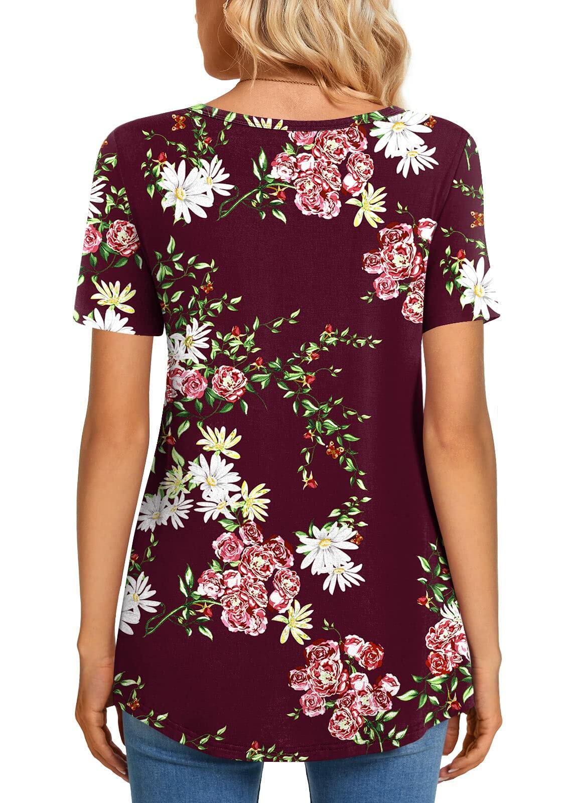 CATHY Womens Henley Tunic Top V Neck Button Wine Red Size XL
