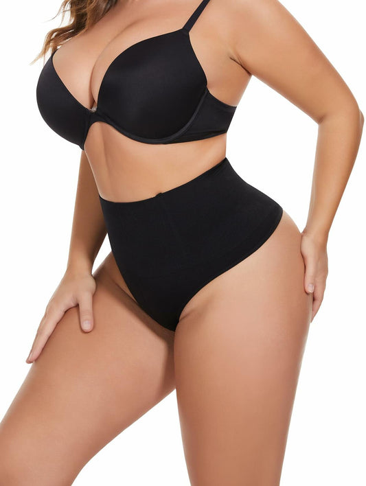Tummy Control Seamless Thong Shapewear Mid Waist Butt Lifter Black Size XL
