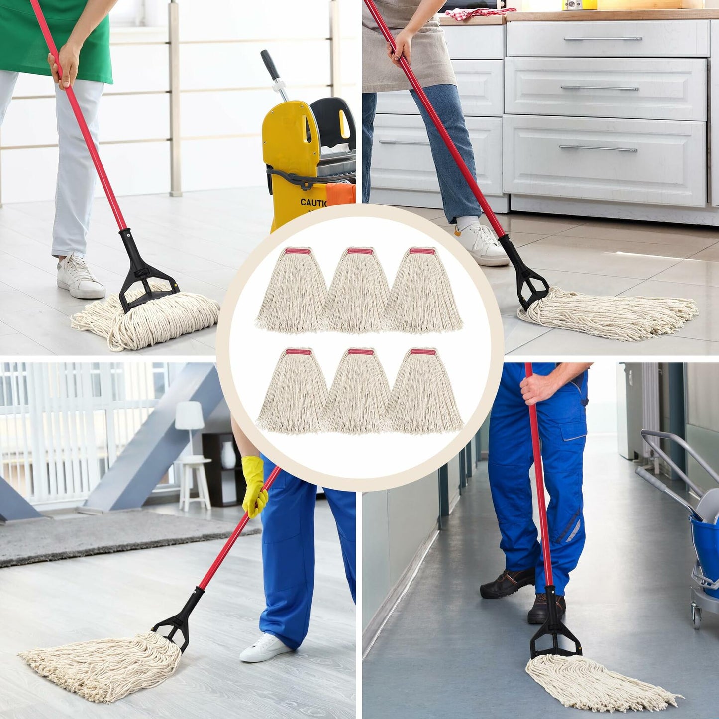 Matthew Cleaning 20oz Cotton Floor Mop Refill 6Pack White Heavy Duty