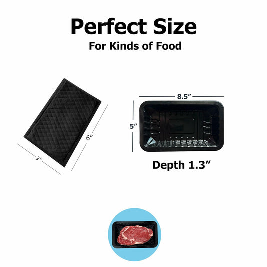 Ubierta Black Plastic Meat Trays with Absorbent Pads 8x5x1.3in 10 Sets