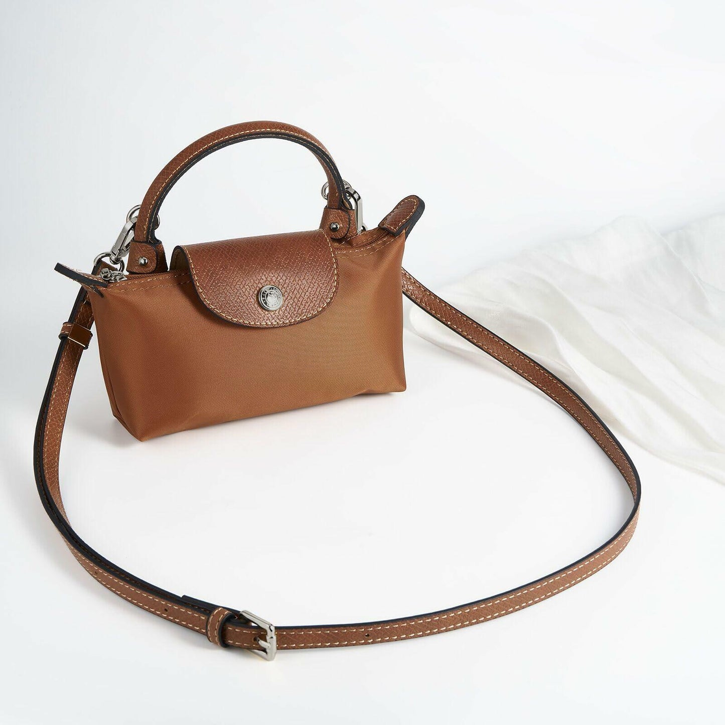 DEVPSISR Leather Adjustable Purse Strap for Longchamp Handbag Brown-Silver