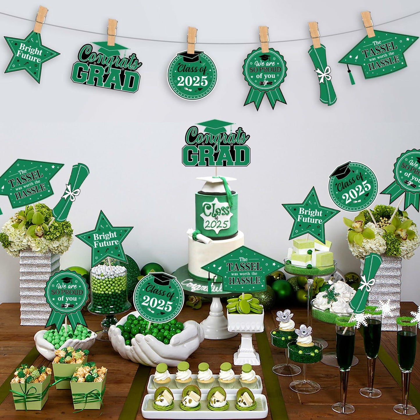 JOYMEMO Graduation Party Centerpiece Sticks 24pcs Teal Black 2025