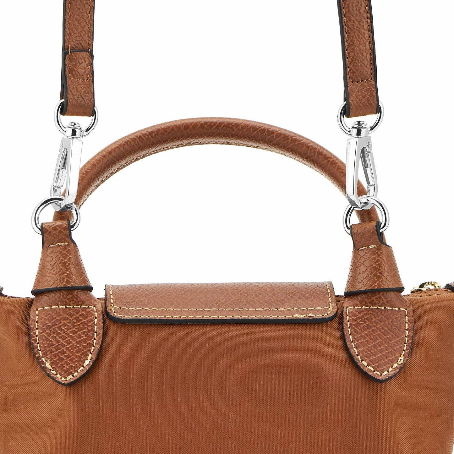 DEVPSISR Leather Adjustable Purse Strap for Longchamp Handbag Brown-Silver