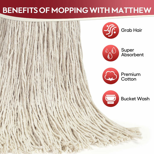 Matthew Cleaning 20oz Cotton Floor Mop Refill 6Pack White Heavy Duty