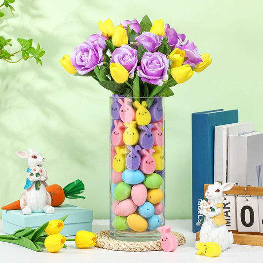 WinnerWhy 20 Artificial Tulips & Roses with 60 Sponge Bunnies & Eggs Set