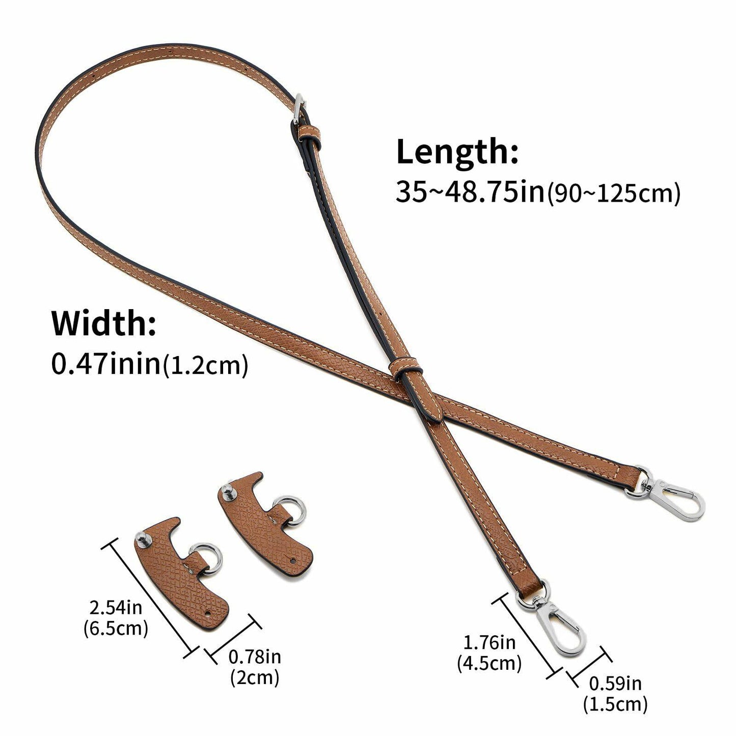 DEVPSISR Leather Adjustable Purse Strap for Longchamp Handbag Brown-Silver
