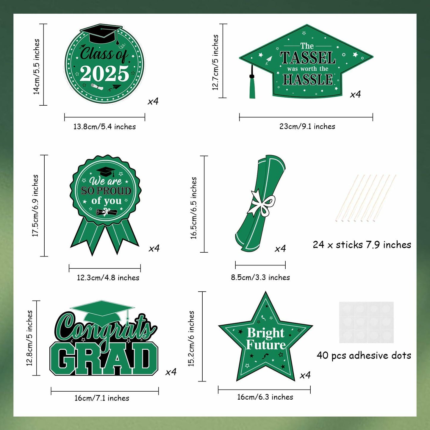 JOYMEMO Graduation Party Centerpiece Sticks 24pcs Teal Black 2025