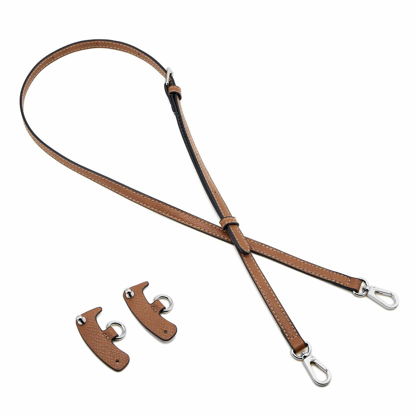 DEVPSISR Leather Adjustable Purse Strap for Longchamp Handbag Brown-Silver