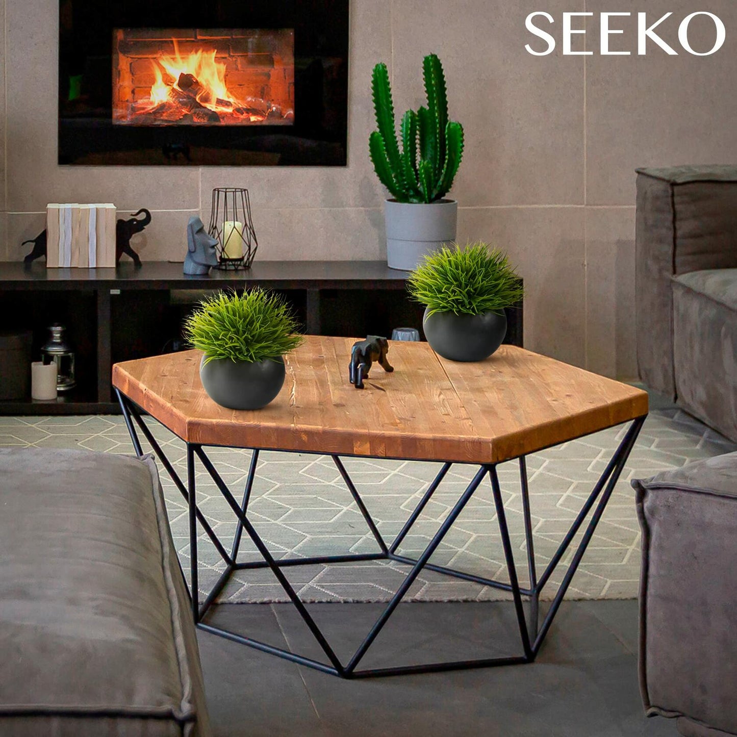 SEEKO Succulents Artificial Plants 2 Pack Indoor Fake Desk Shelf Decor