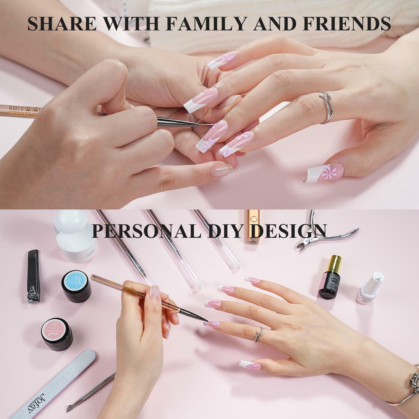 Jofay Fashion Press On Nails 320Pcs Pink Long Square White French Tip 16 Sizes