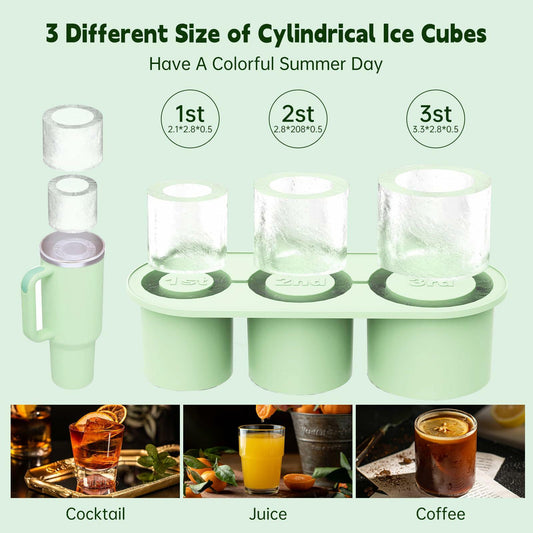 DOKKOM Ice Mold for Stanley Cup 20/30/40oz Tumbler Silicone Green 3-in-1