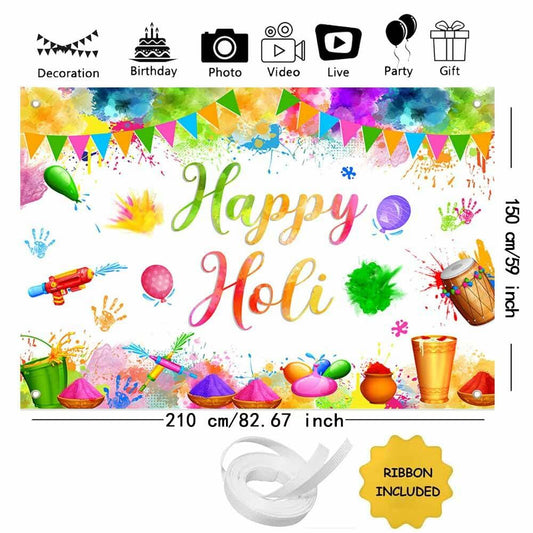 MEHOFOND Happy Holi Backdrop Festival Party Decorations 7x5ft