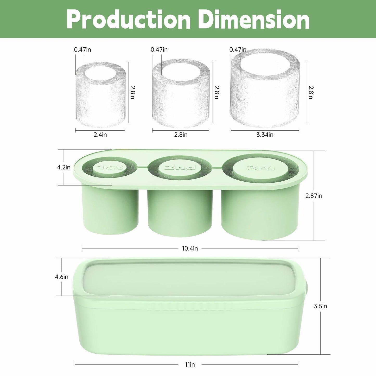 DOKKOM Ice Mold for Stanley Cup 20/30/40oz Tumbler Silicone Green 3-in-1