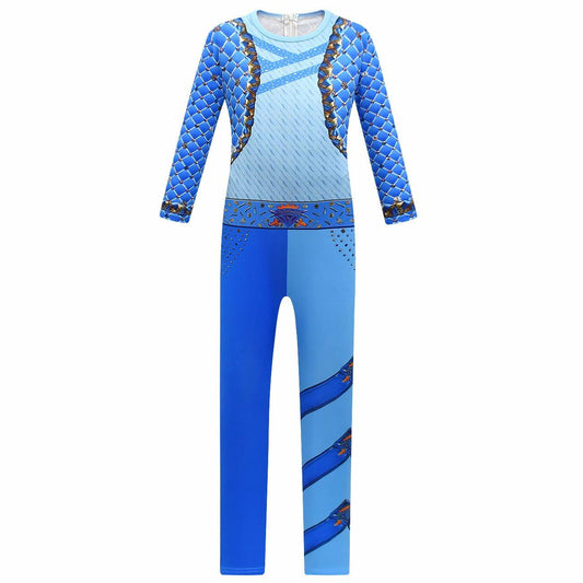 laughZuaia Girl Jumpsuit Princess Bodysuit with Glove Blue Size 5-6