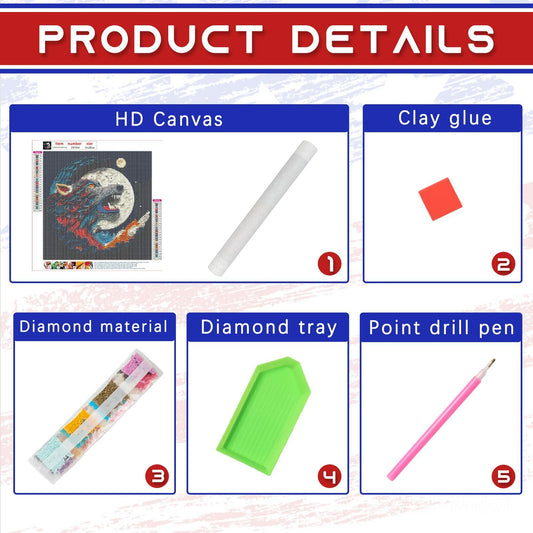 Focart Wolf Diamond Painting Kit 12x12 DIY Round Crystal Rhinestone Art