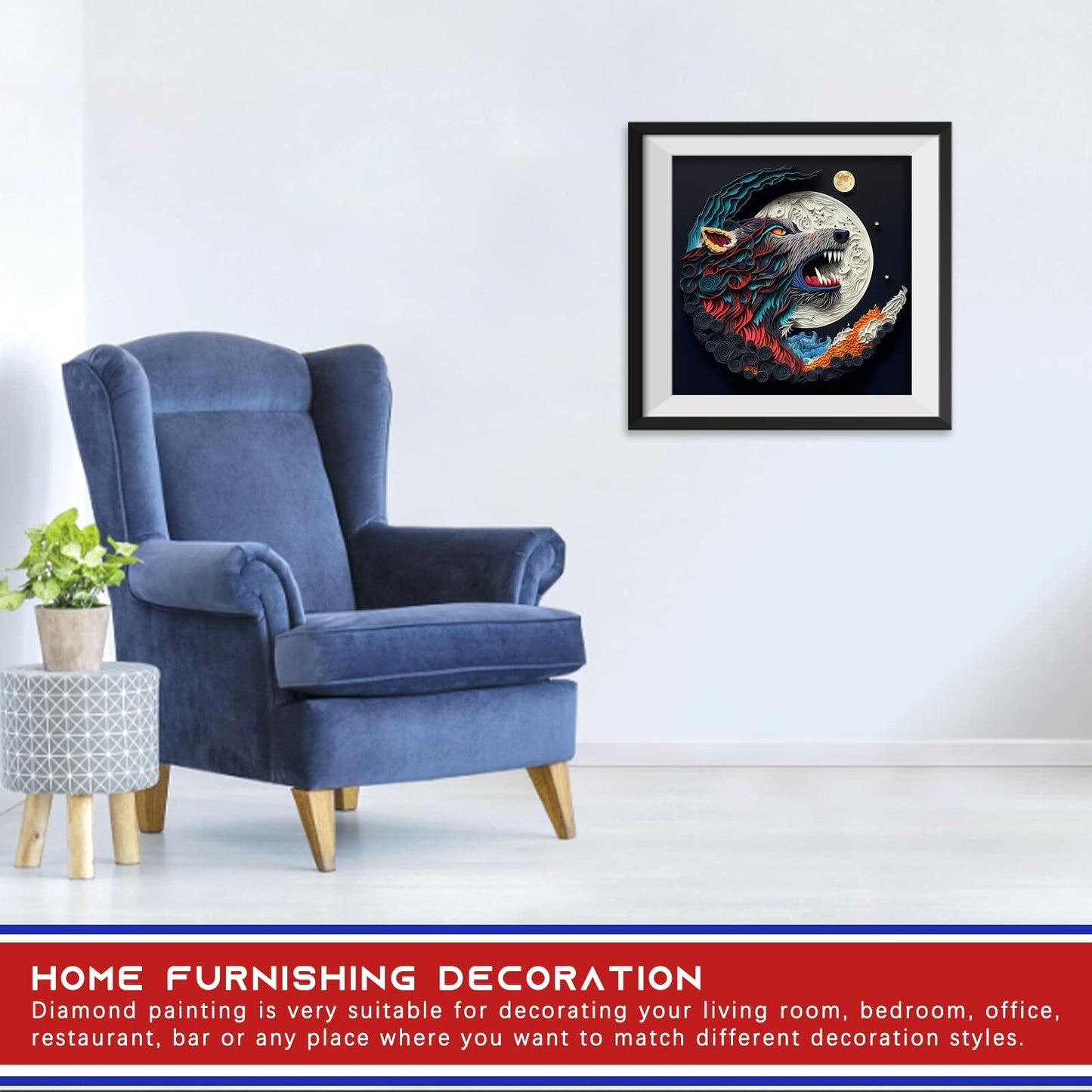 Focart Wolf Diamond Painting Kit 12x12 DIY Round Crystal Rhinestone Art