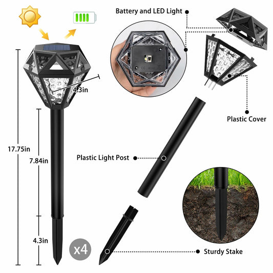 Ouddy Decor Solar Outdoor Waterproof LED Garden Lights Cool White 4 Pack